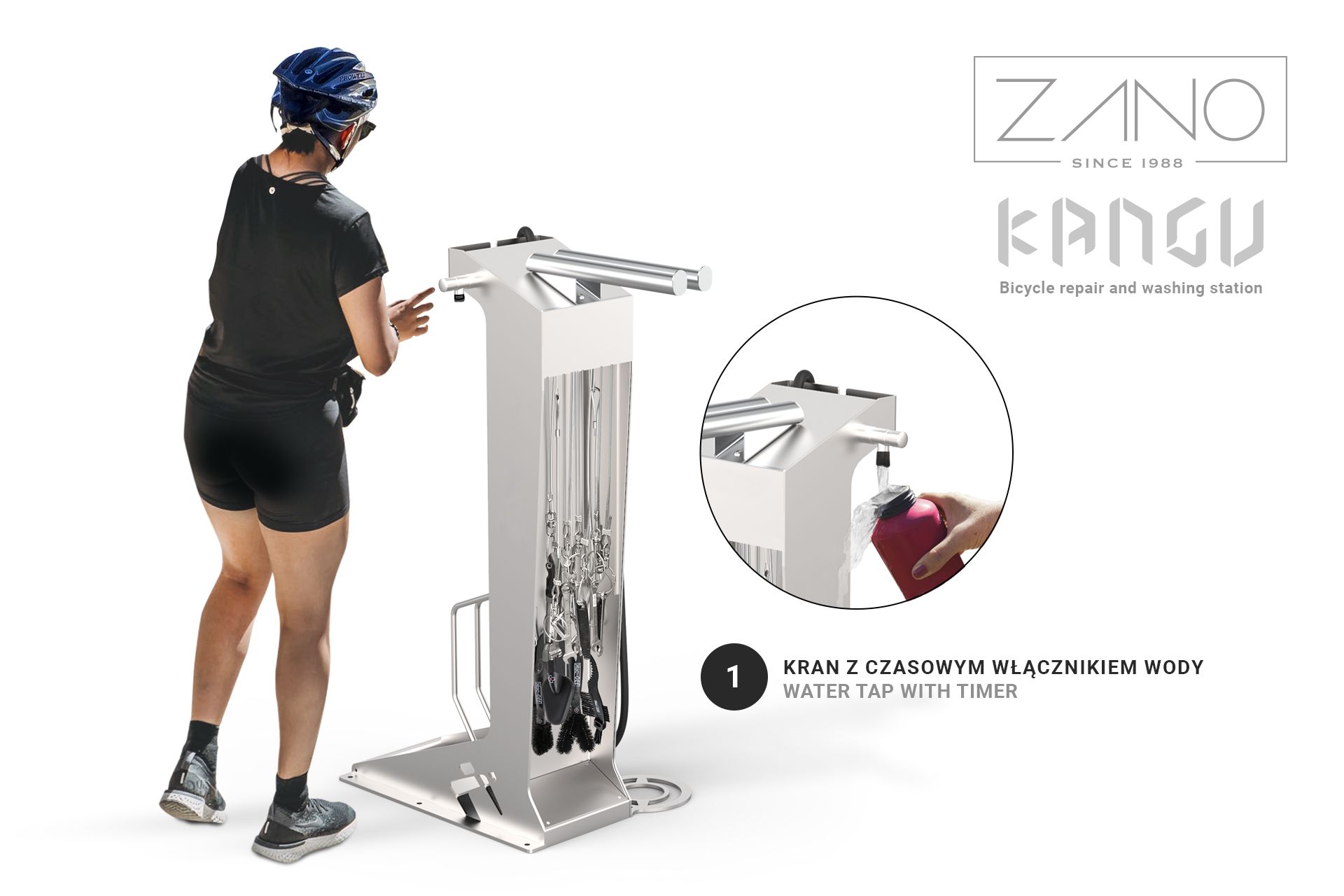 KANGU bicycle repair and washing station - tap for filling bidons