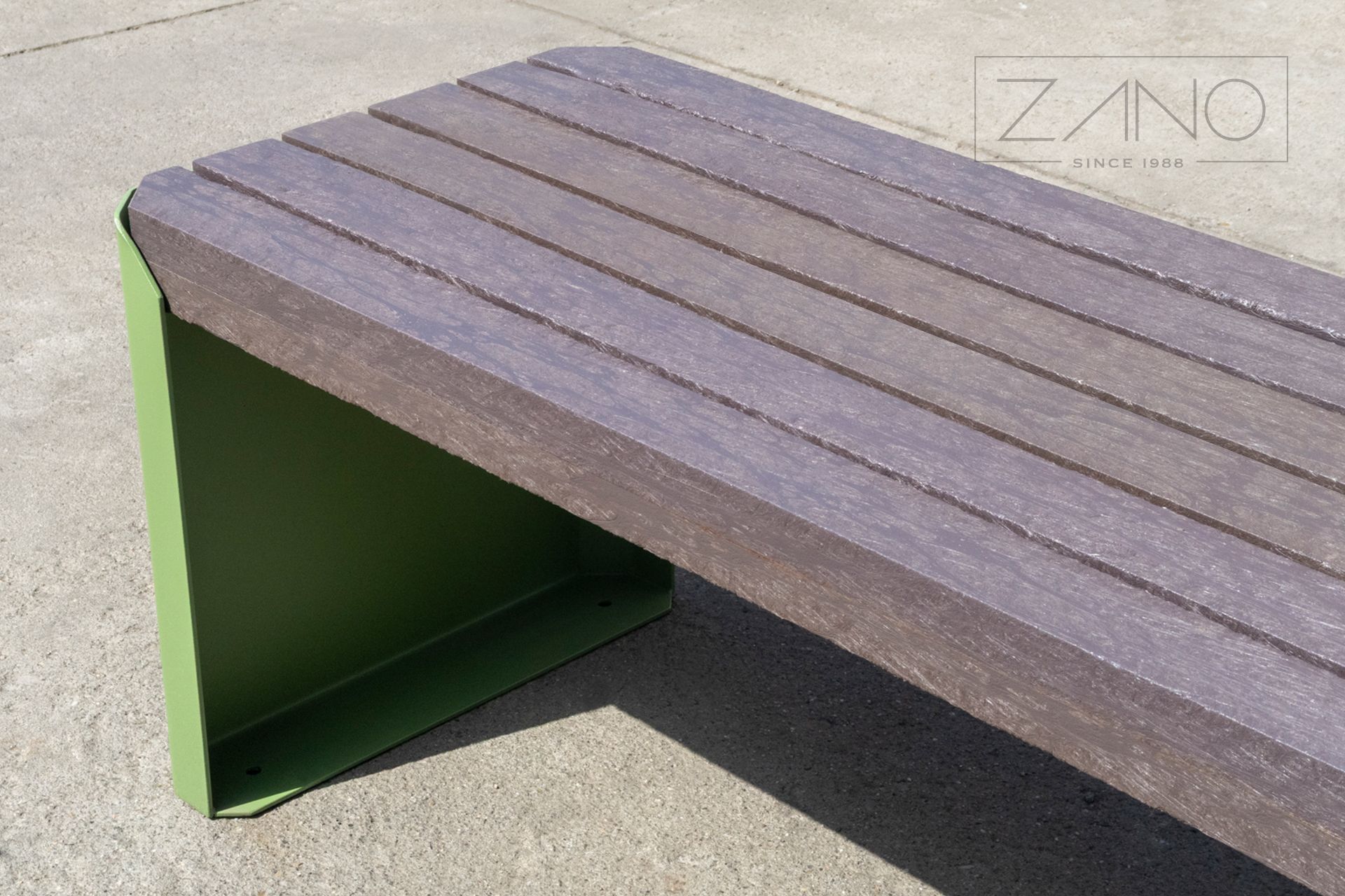 City bench with recycled plastic planks