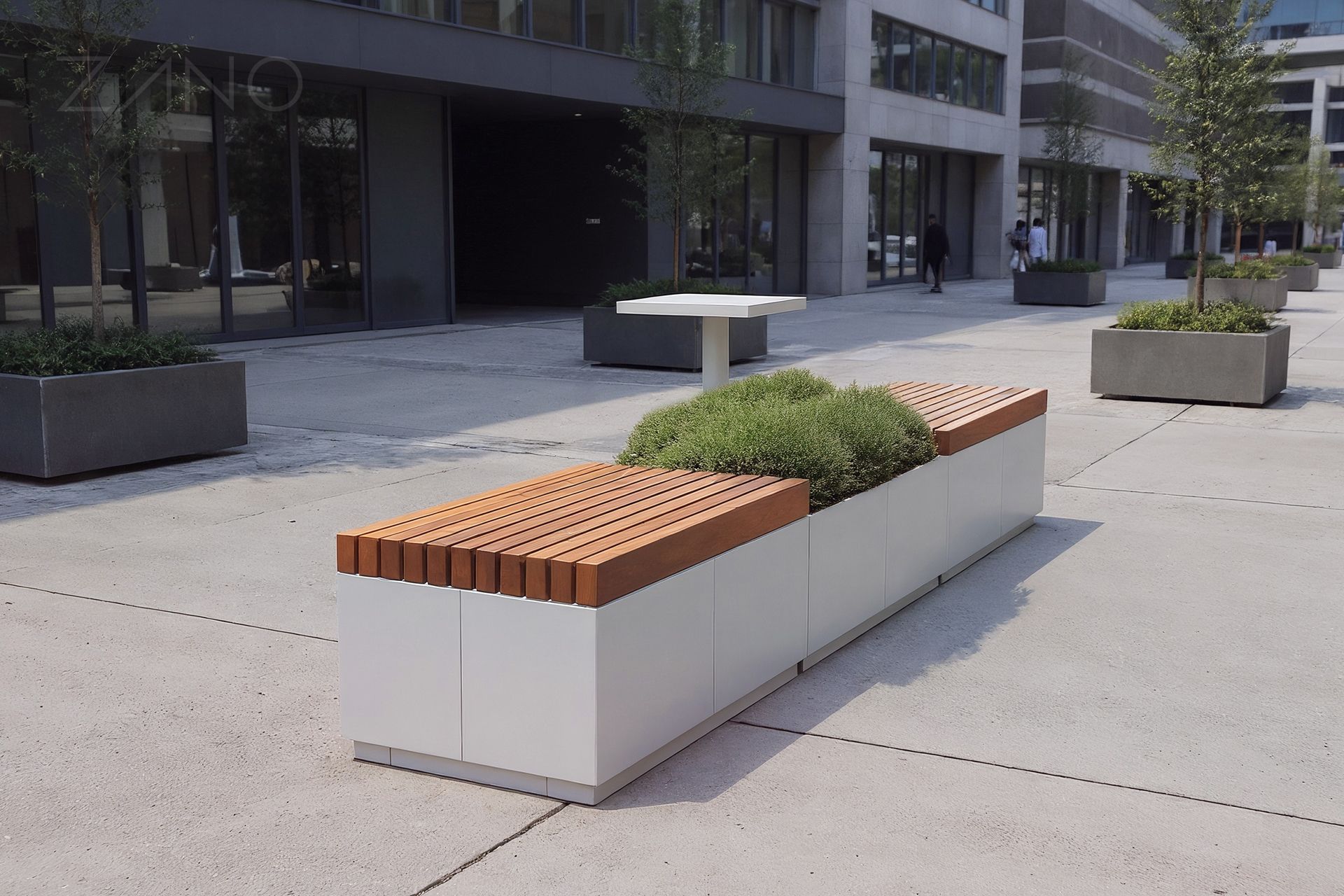 Quadro series urban furniture and Scandik table