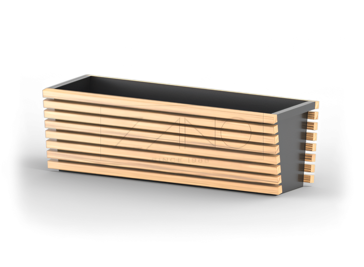 Modern pot of black steel and wood Modern pot of black steel and wood