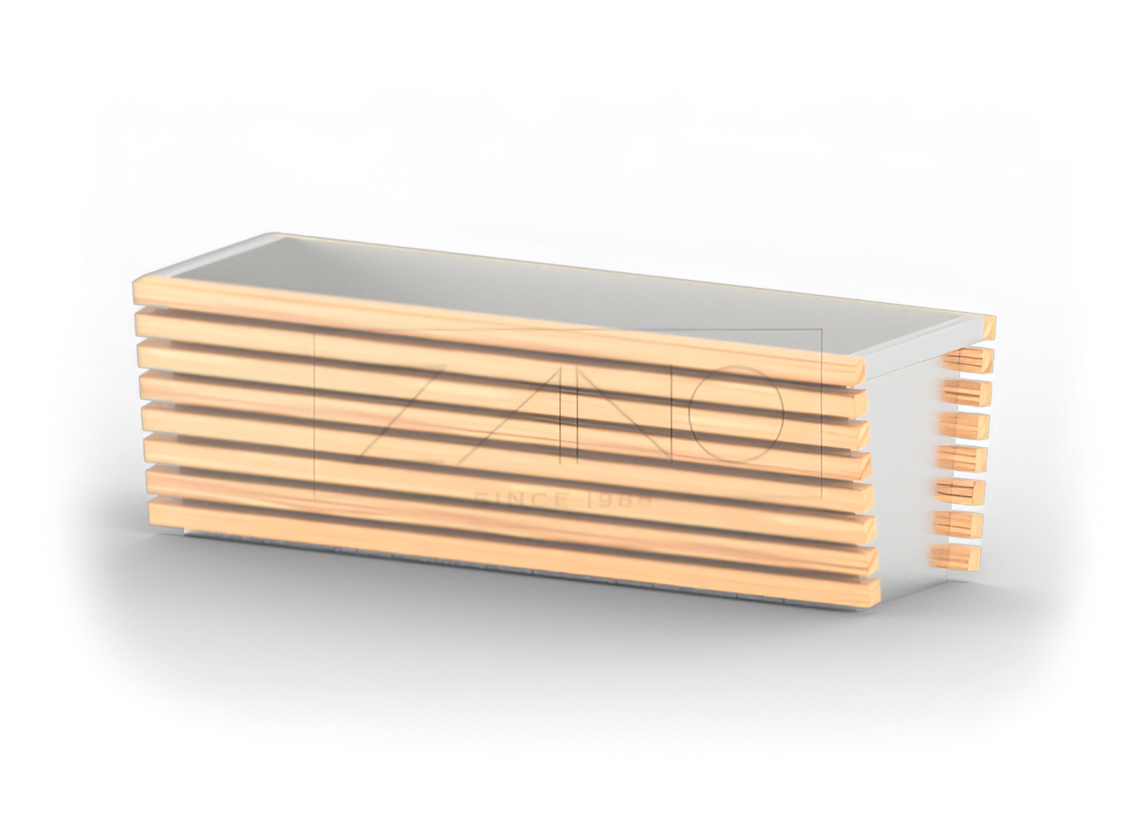 Modern pot of stainless steel and wood Modern pot of stainless steel and wood