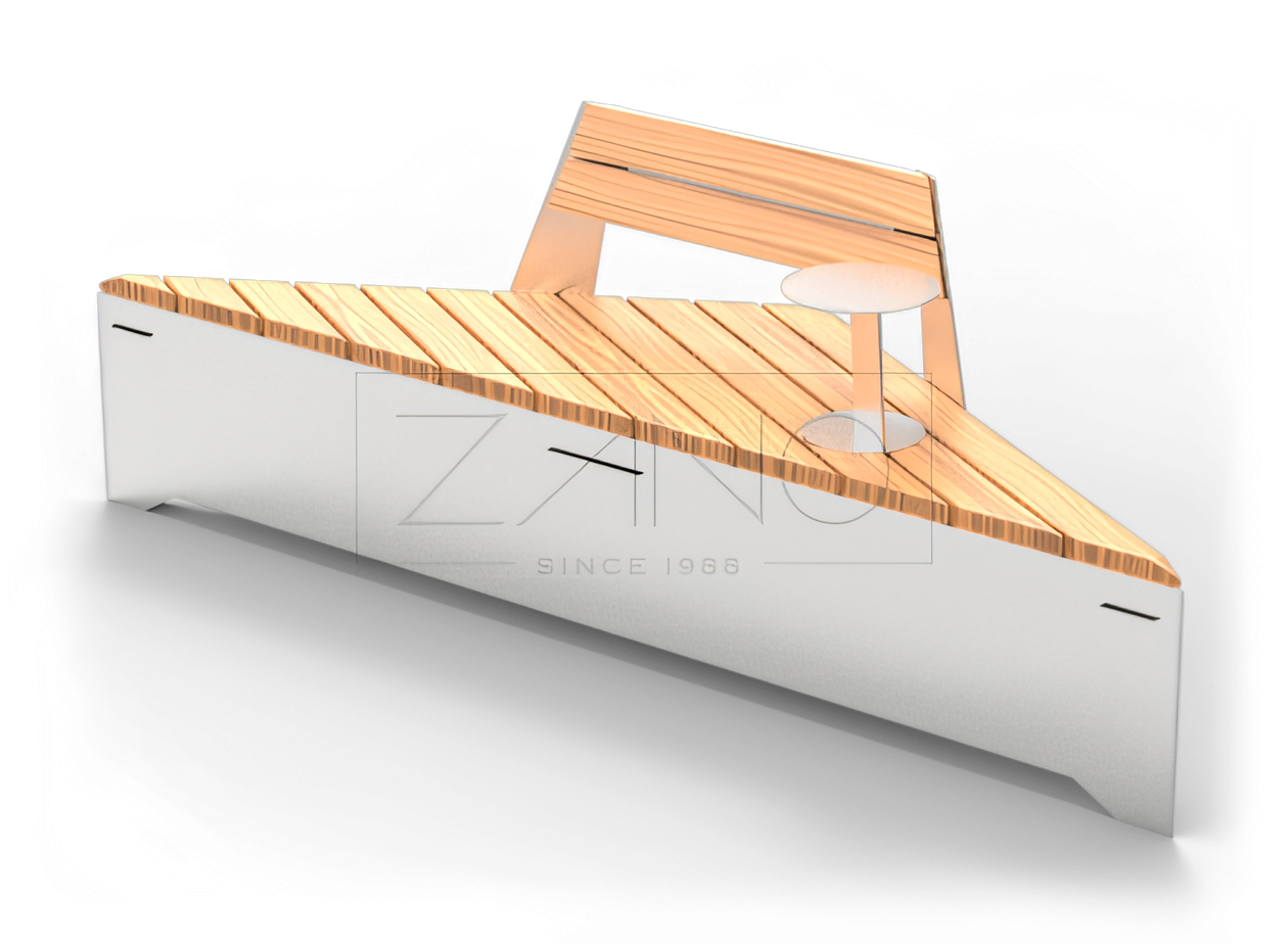 Origami bench with backrest and table, stainless steel