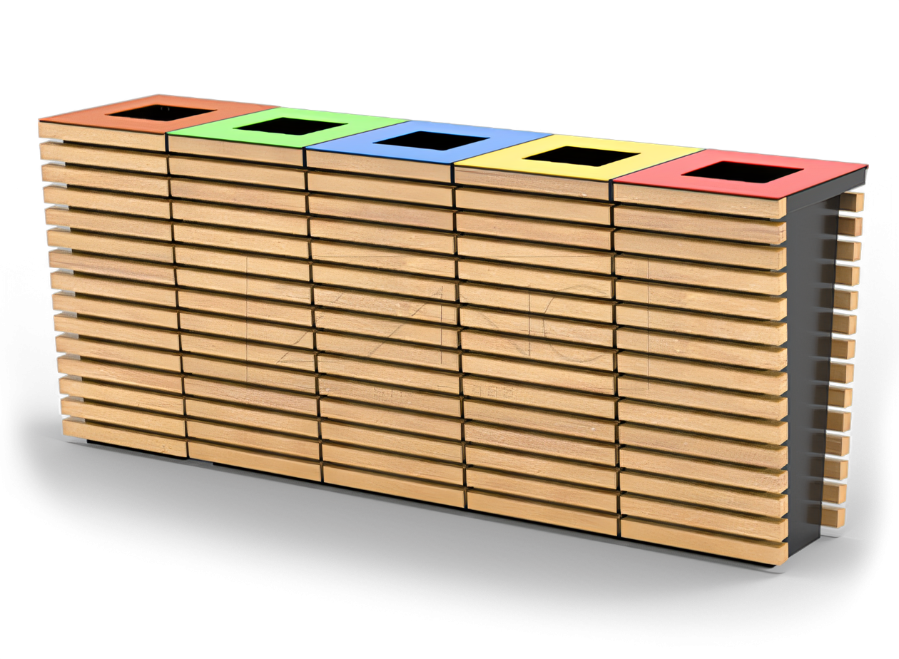 Flash recycling garbage can made of black painted carbon steel Flash basket made of carbon steel painted black and spruce wood - clear lacquer