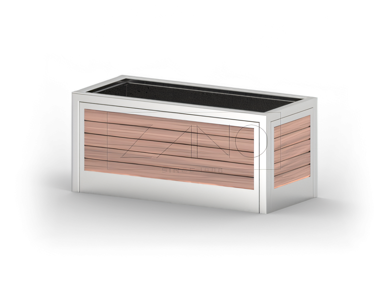 Modern city pot made of stainless steel and wood