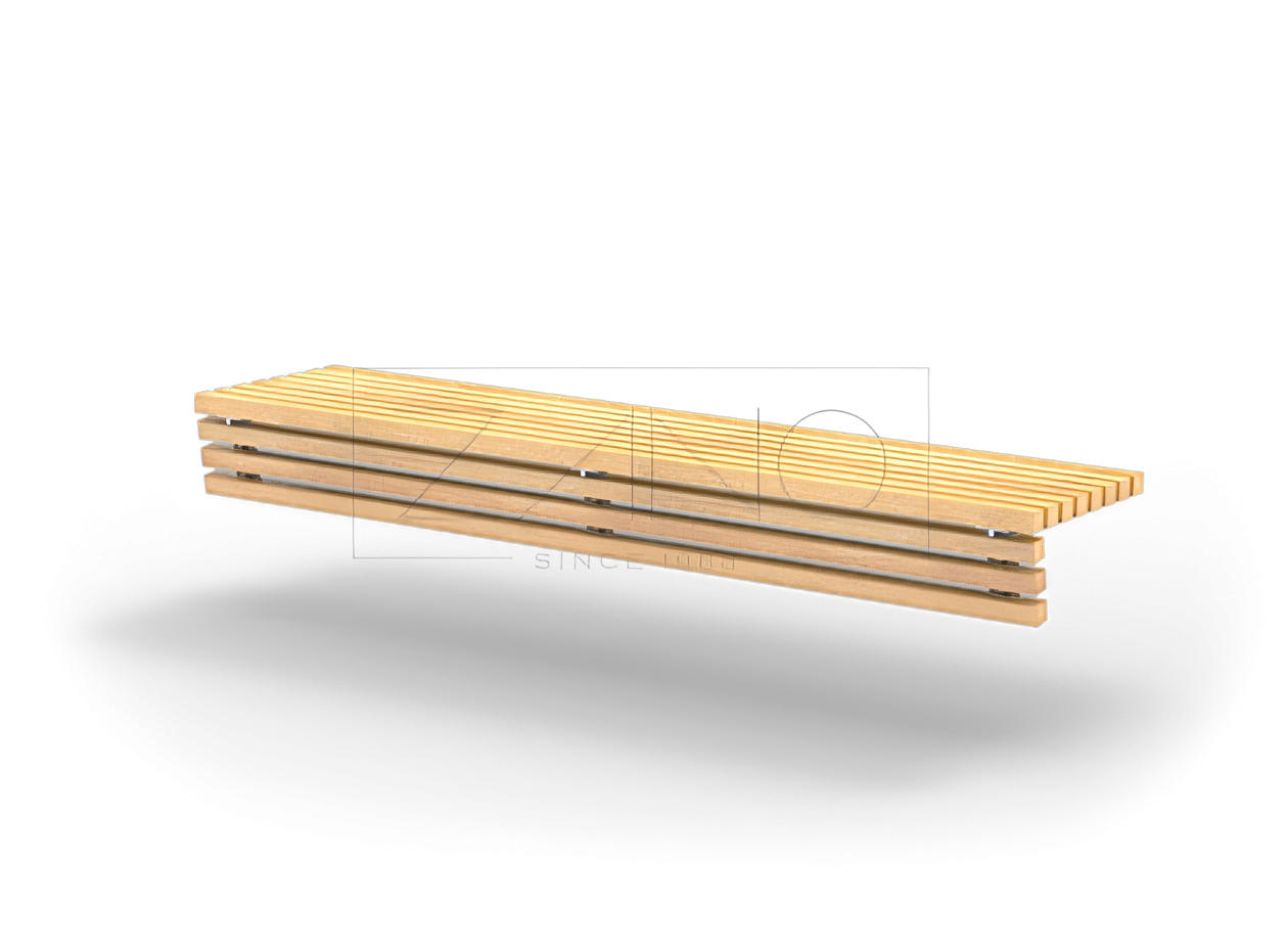 Stylish city bench on a concrete pedestal Bench placed on concrete wall