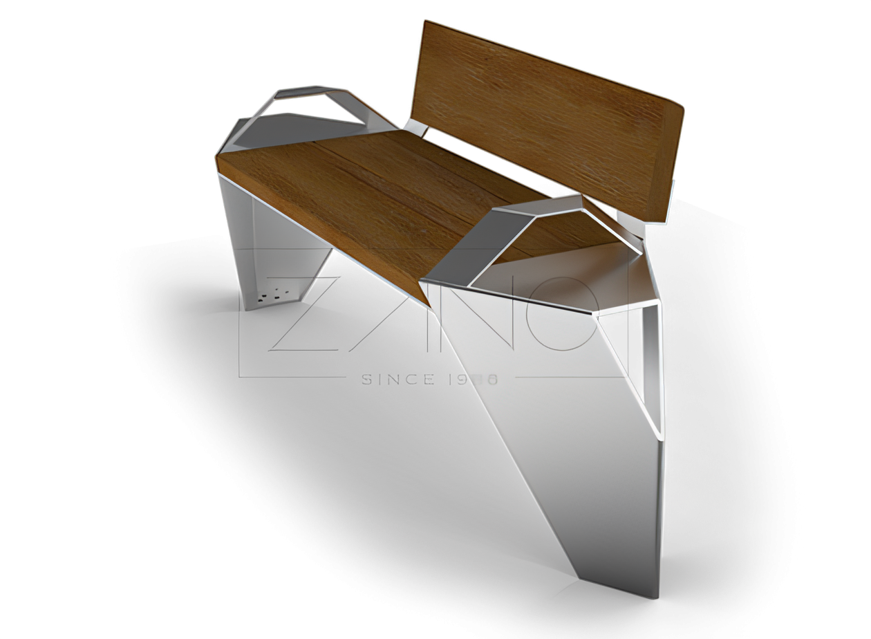 IVO bench with backrest and armrests in stainless steel Futuristic city bench ideal for modern architectural assumptions