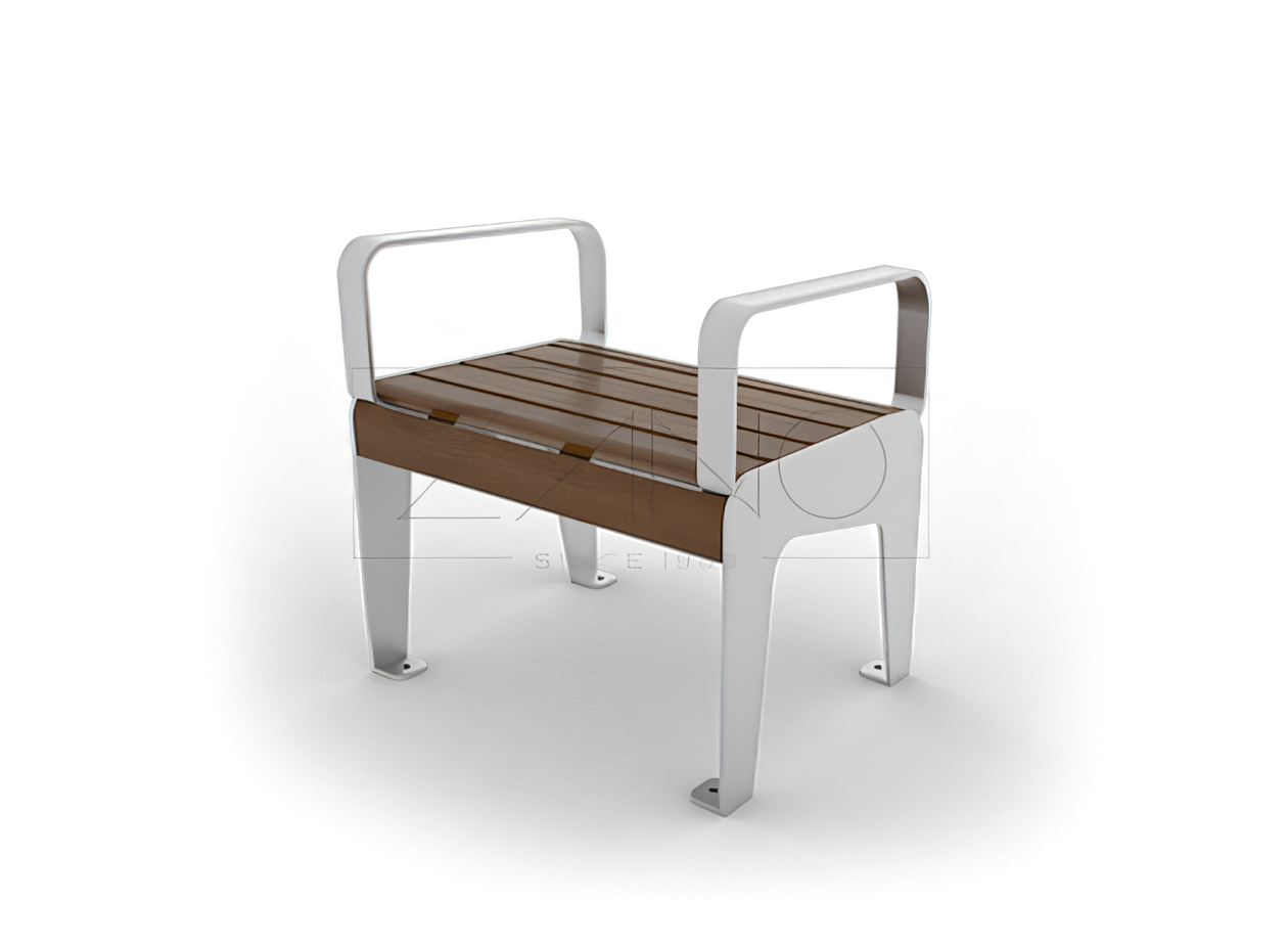 Soft park seat with armrests Park seat with armrests made of stainless steel and spruce wood lacquered in Walnut color
