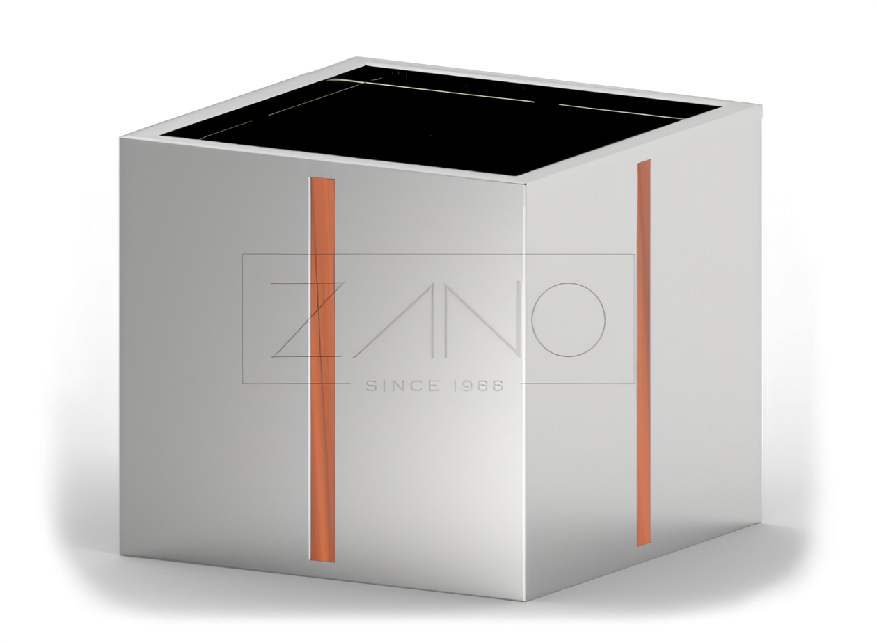 Stainless steel pot with wood elements for public places Stainless steel pot with wood elements for public places