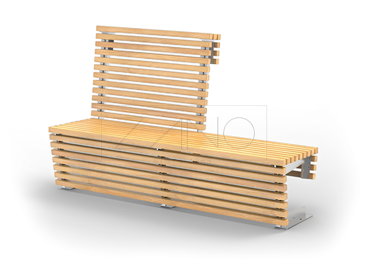 Wooden bench with backrest and additional seat Flesh is a modular bench based on a modern combination of a model with a backrest and an additional seat