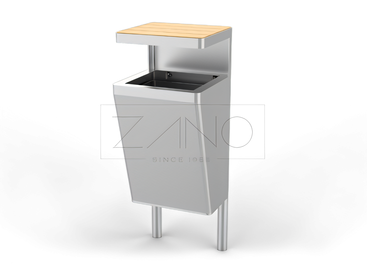 City basket with canopy made of stainless steel and wood. Stylish, fashionable, modern design