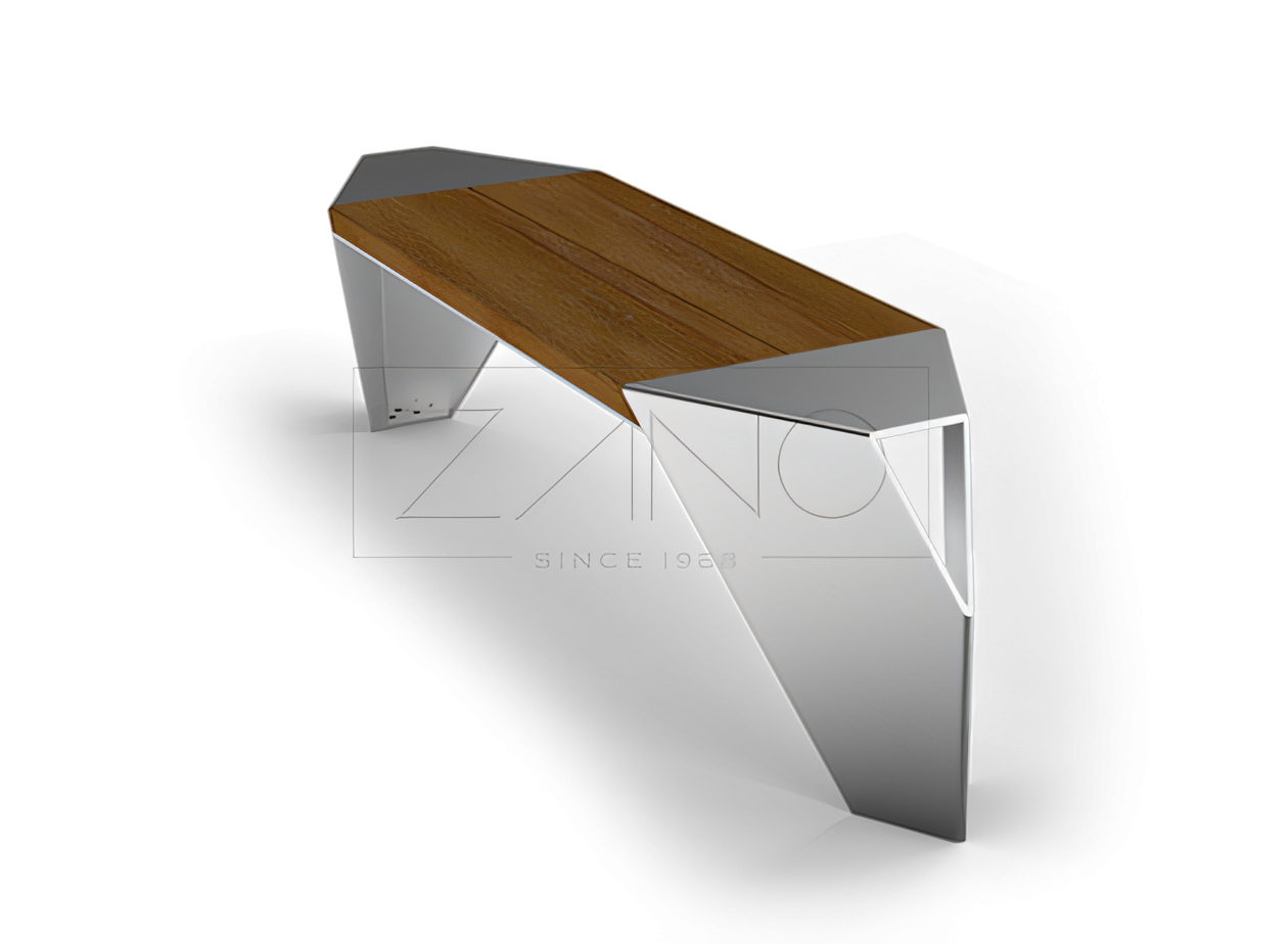 IVO bench in stainless steel and spruce wood version IVO benches | Modular city benches by ZANO