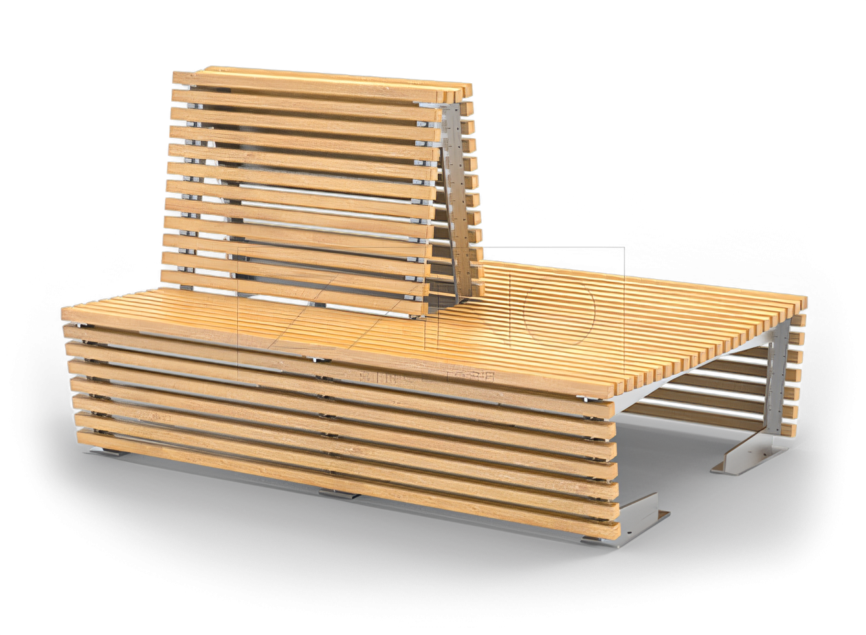 Modular bench with backrest made of stainless steel and spruce wood Outdoor and indoor city benches