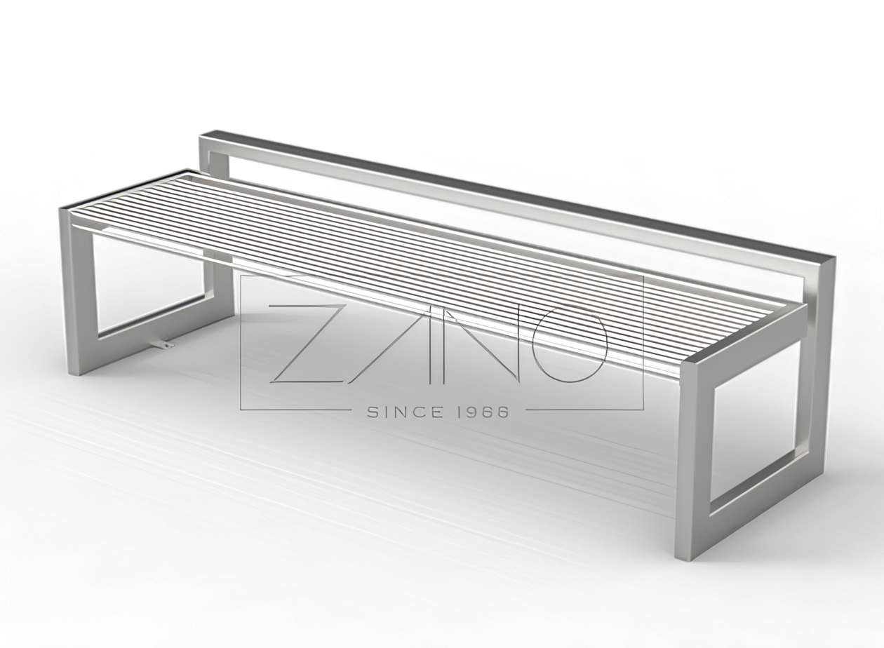 Modern stainless steel B-bench bench. Bench without a backrest made of stainless steel.