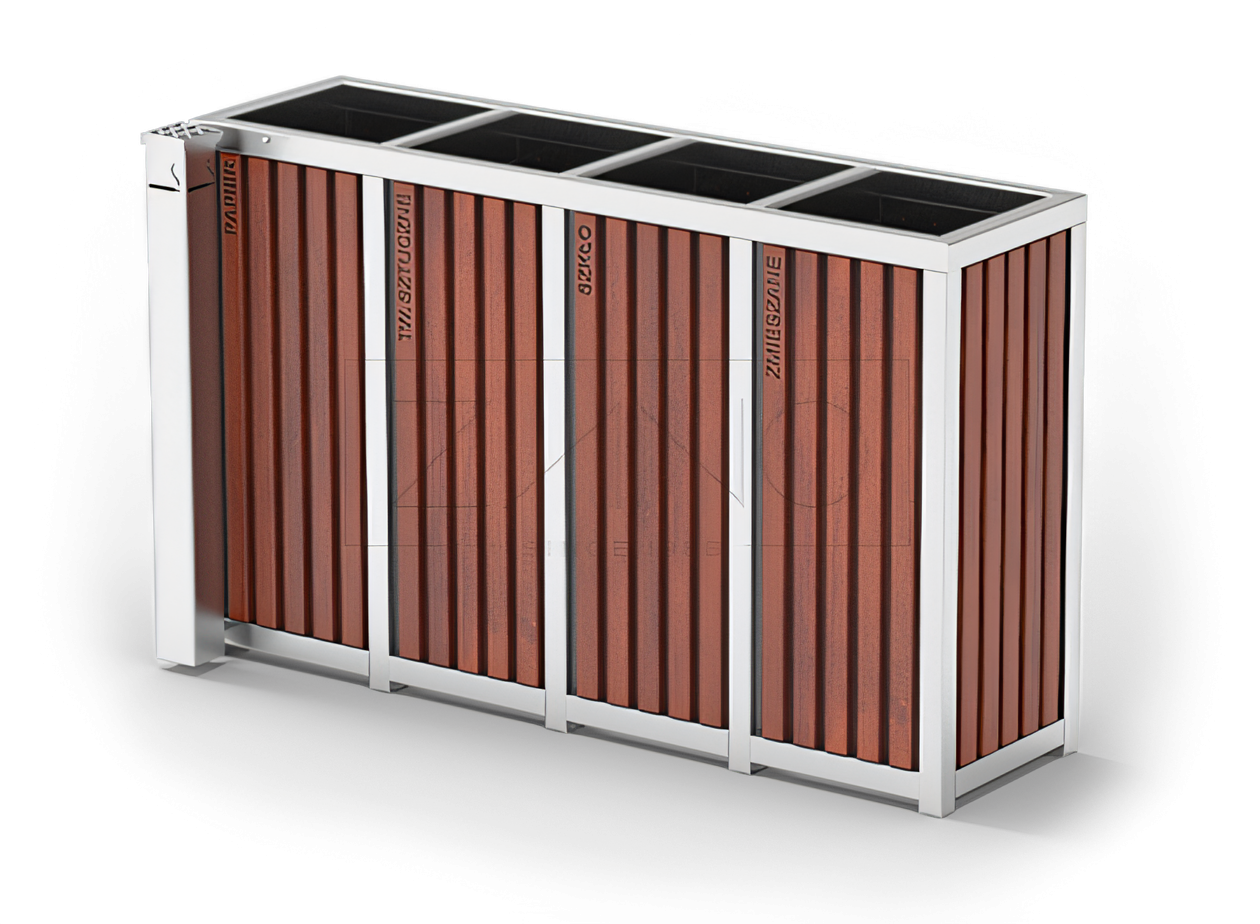 Outdoor trash can, four compartments for segregated waste Outdoor trash can, four compartments for segregated waste