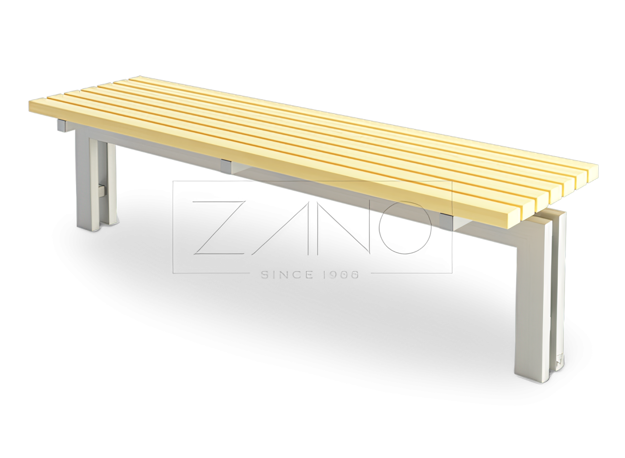 Bench without a backrest mounted to the ground. street benches, corridor benches