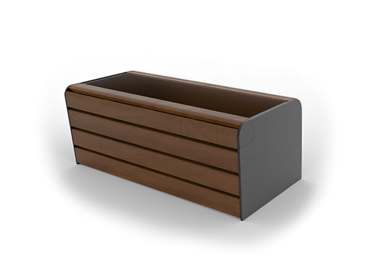 Soft pot 06.012.1.M carbon steel, spruce wood Elongated carbon steel and wood urban tree pot