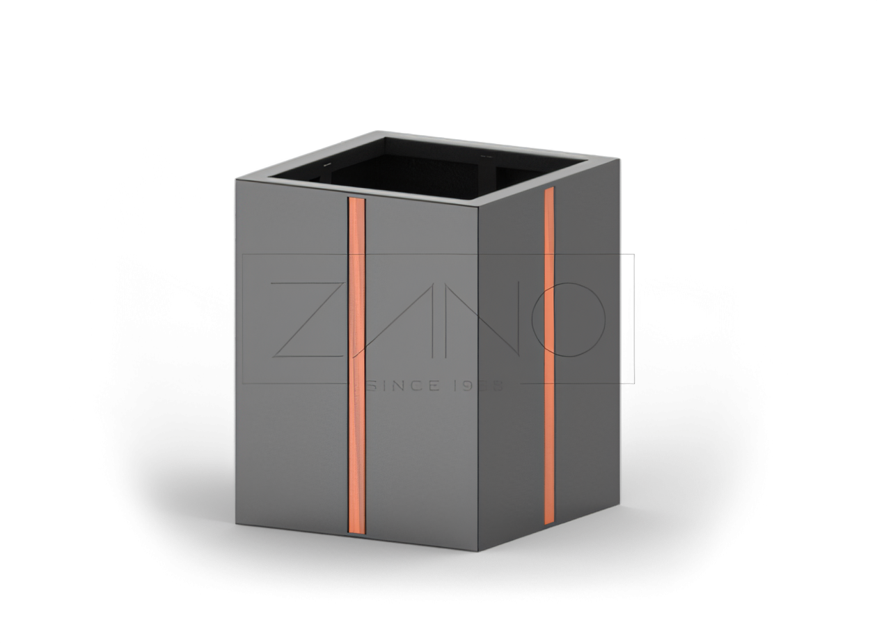 Black steel urban pot with wood elements Black steel urban pot with wood elements