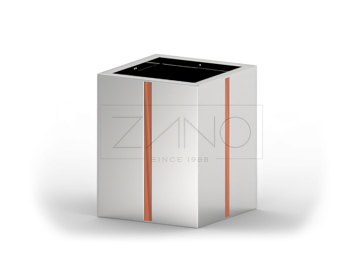 Street pot in stainless steel with wood elements Street pot in stainless steel with wood elements
