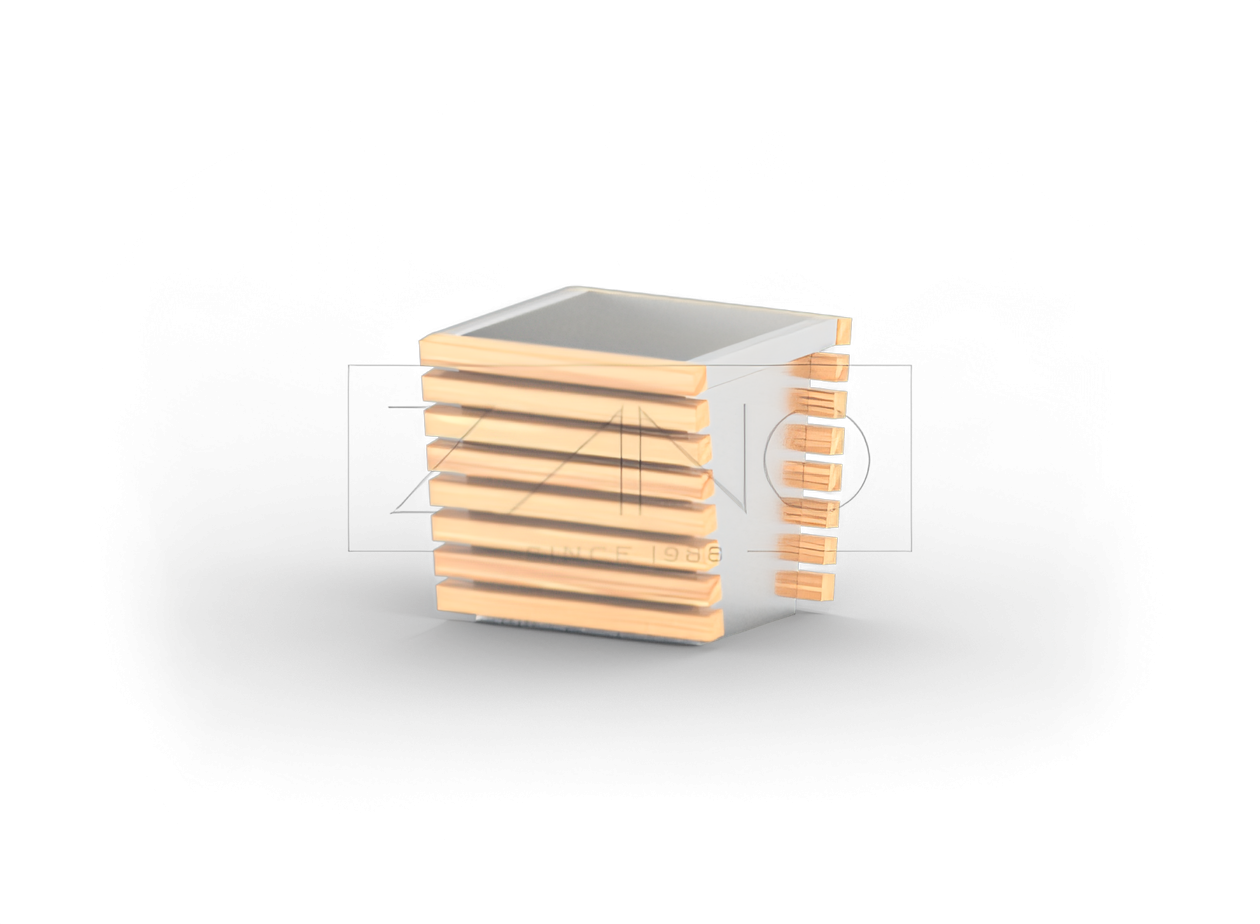 Modern pot of stainless steel and wood elements Modern pot of stainless steel and wood elements