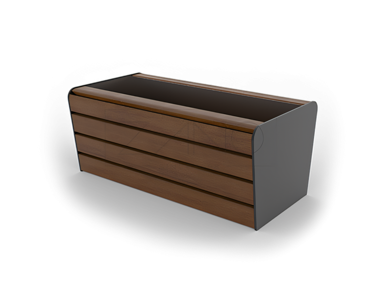 Elongated carbon steel urban soft pot Elongated pot for a tree or flowers perfectly suited for a gallery, train station, airport, or marketplace