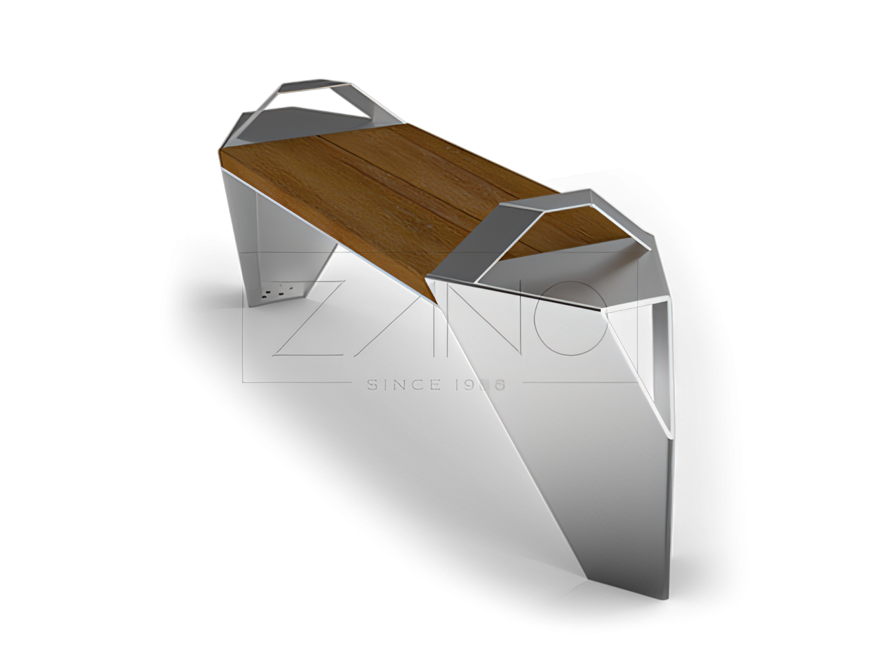 IVO city bench with armrests in stainless steel and wood Modern urban furniture from ZANO urban furniture