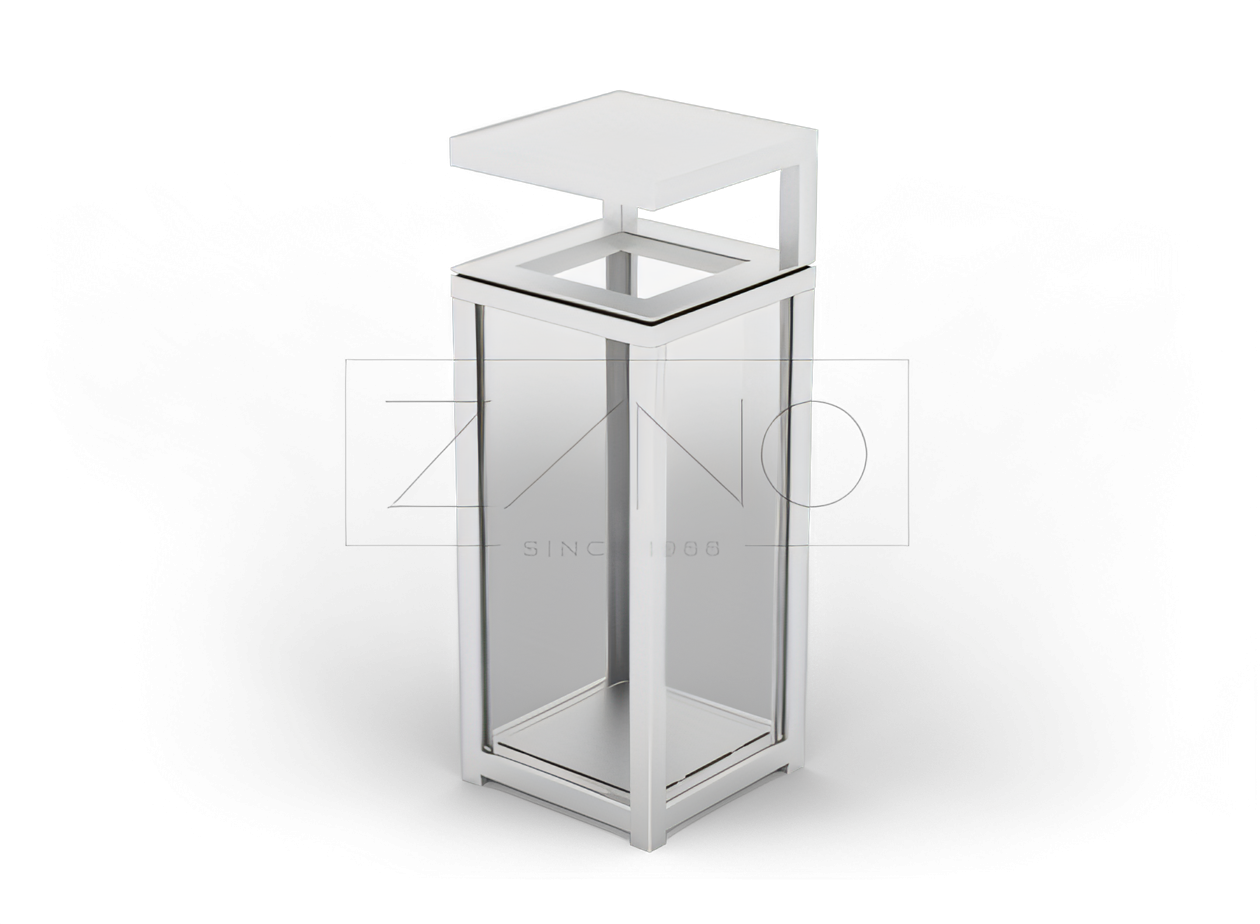 Altus anti-terrorist basket 03.052.5 in stainless steelj Trash garbage can with canopy. Transparent walls