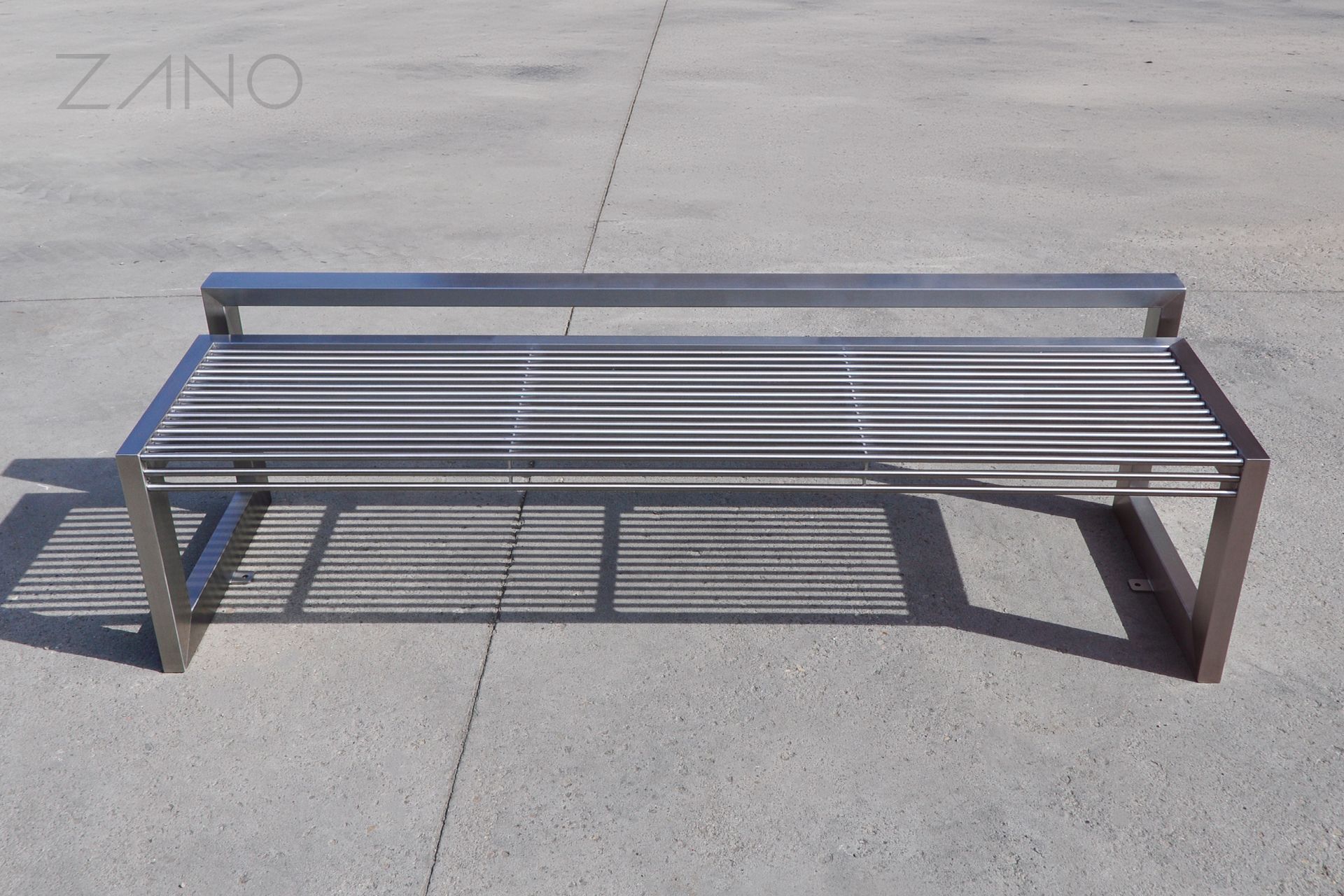 A modern stainless steel street bench A modern stainless steel street bench