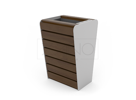 Garbage can with soft ashtray made of stainless steel and spruce wood