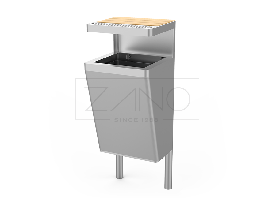 Steel wastebasket with ashtray