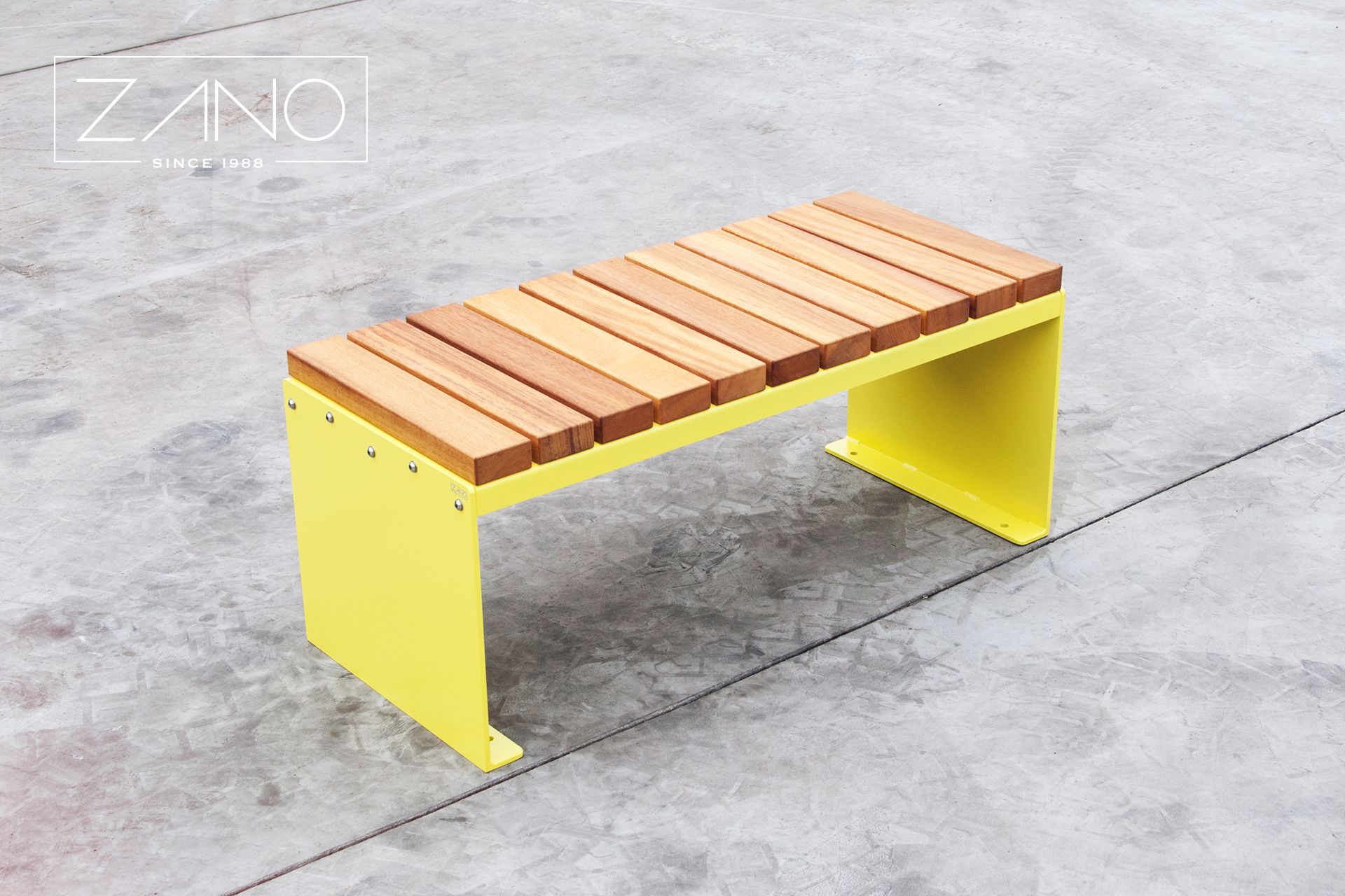 Simple steel city bench painted in 1016 RAL color